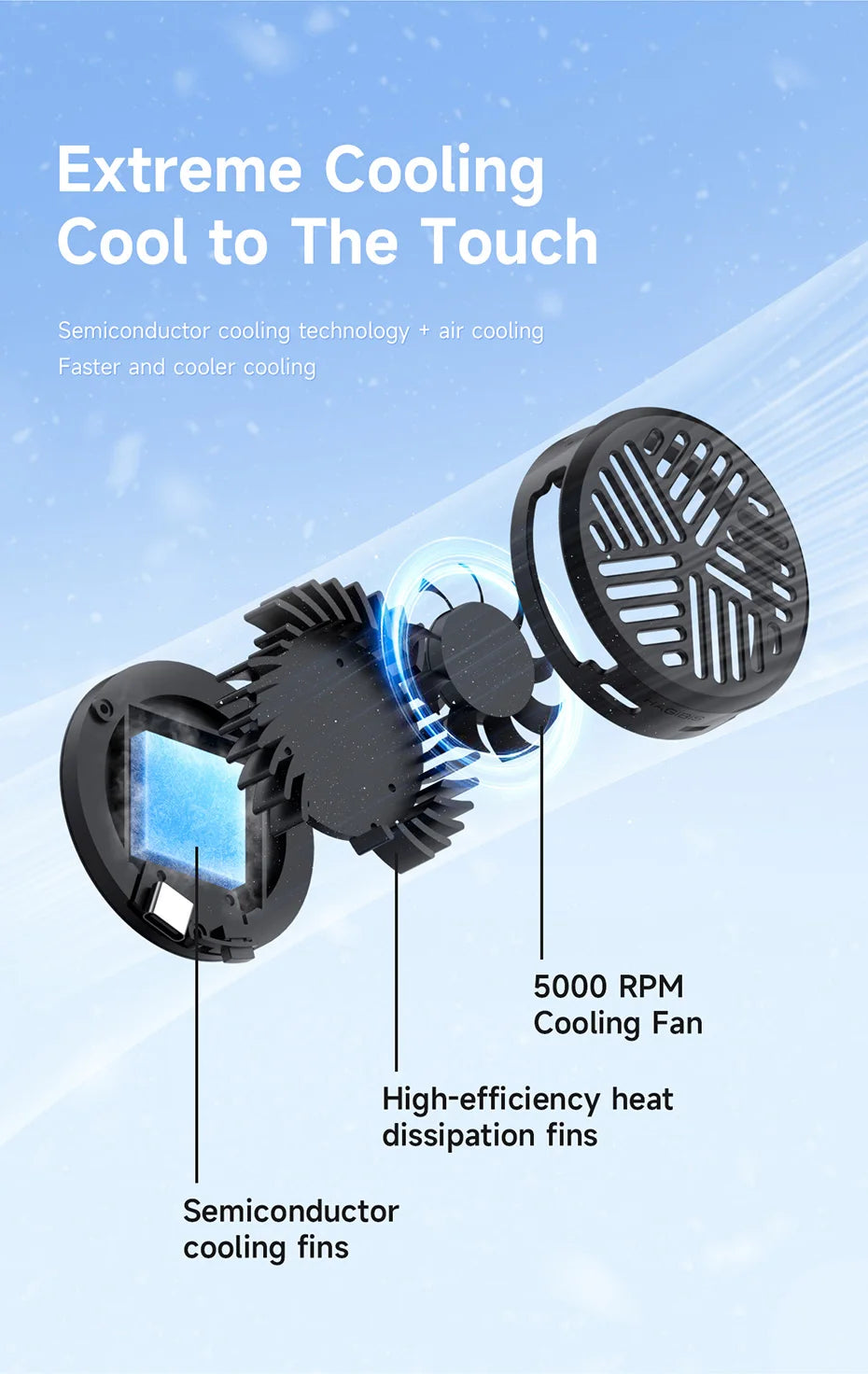 Hagibis Magnetic Cell Phone Cooler Universal Cooling Fan Mobile Phone Radiator for iPhone 15 Pro Black Shark Gaming Live Stream