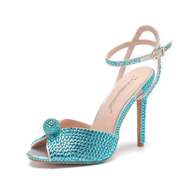 Fashion High Quality Wedding Shoes Women Pearls Studs Luxury Peep Toe White High Heels Buckle Designer Woman Sandal 43 Zapatos