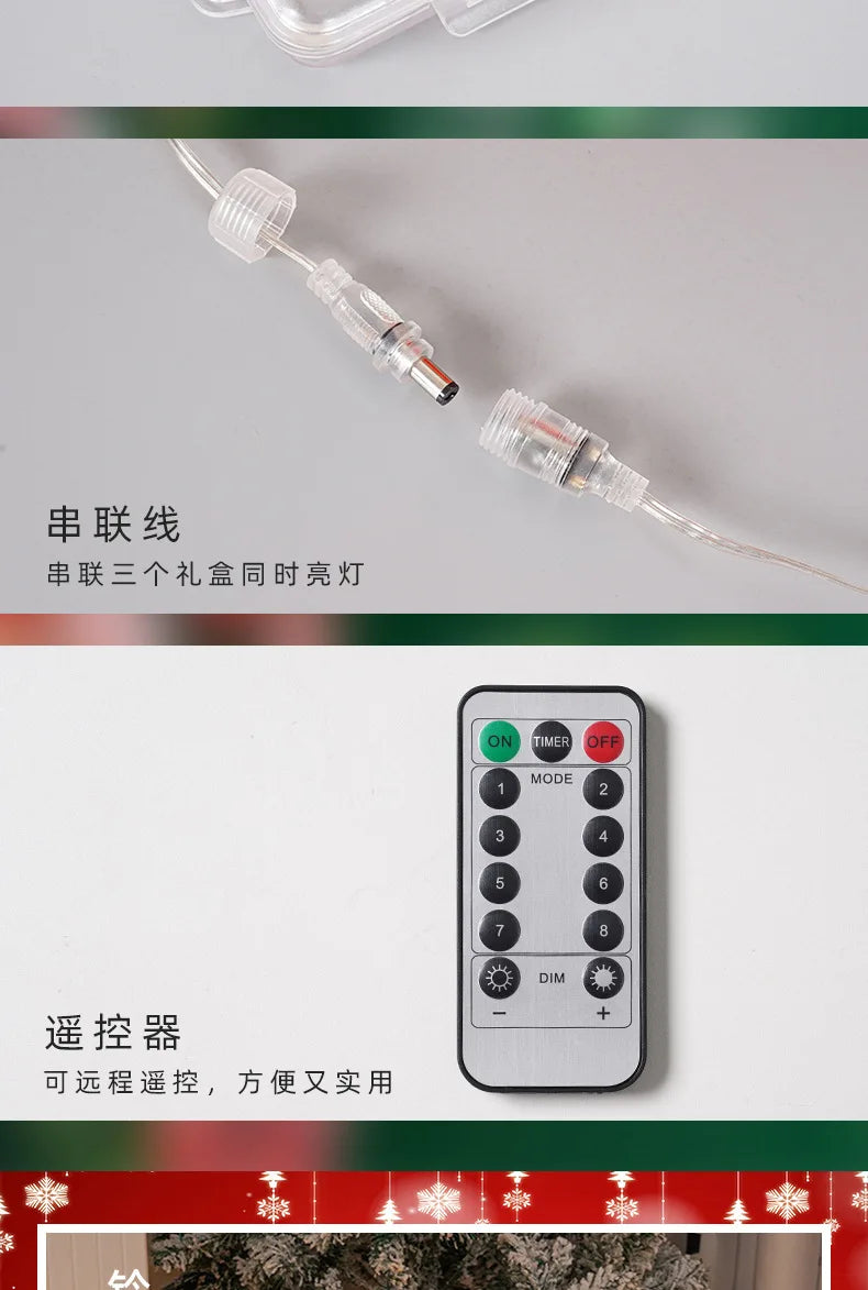 2025 Christmas Gift Box with LED Light String Warm Light Colored Light 3pcs Gift Box Christmas DIY Props Decoration Gift Boxs