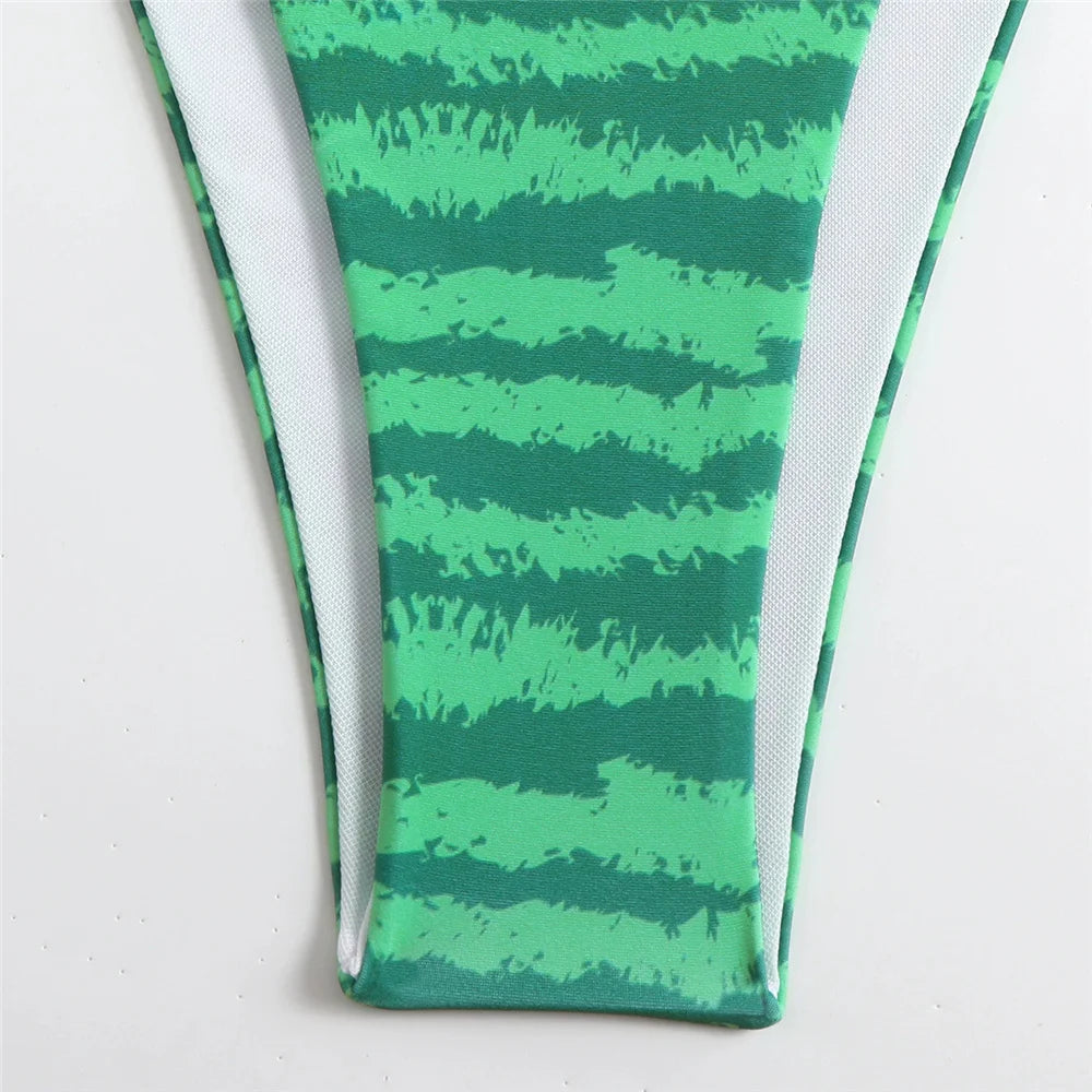 Watermelon Print Swimwear String Halter Triangle Thong Micro Bikini 2025 Sexy Swimsuit Women Brazilian Bikinis Sets Beach Wear