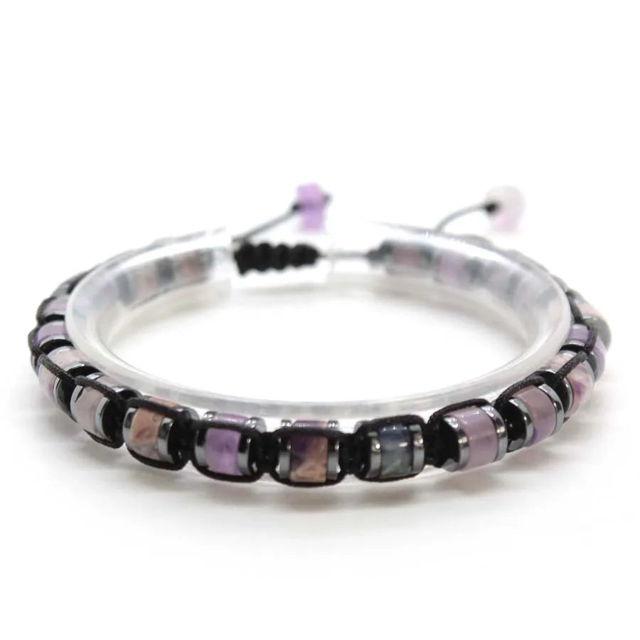 Handmade Braided Crystal Stone Bracelets For Couple Natural Amethyst Tourmaline Rope Macrame Adjustable Women Bracelet Jewelry