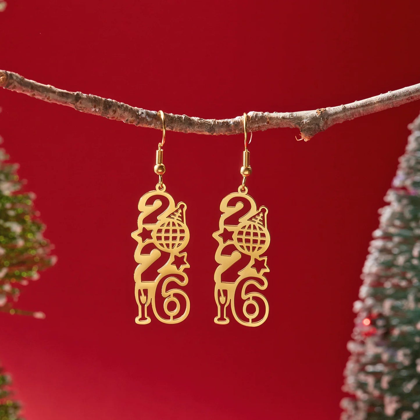 2026 Number Gold Color Stars Drop Earrings for Women Geometric Dangle Hanging Earrings Party New Year Jewelry Gifts