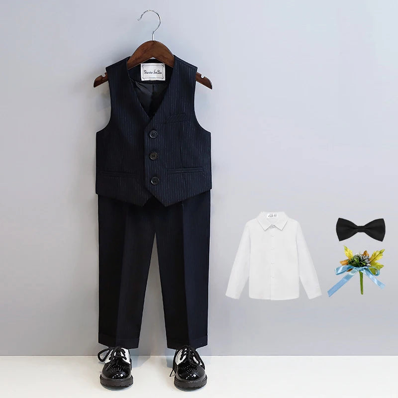 Kids Ceremony Attire blue Fashion Stripe Piano Performance Tuxedo Boys Wedding Suit Formal Children School Uniform Blazer Set