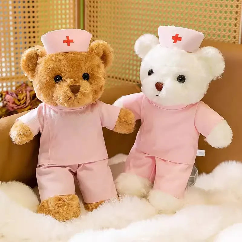 Lovely Doctor Bear Nurse Ted Bears Brown White Animal Doll Soft Stuffed Plush Toy Girl Boy Birthday Christmas Gift 1pc