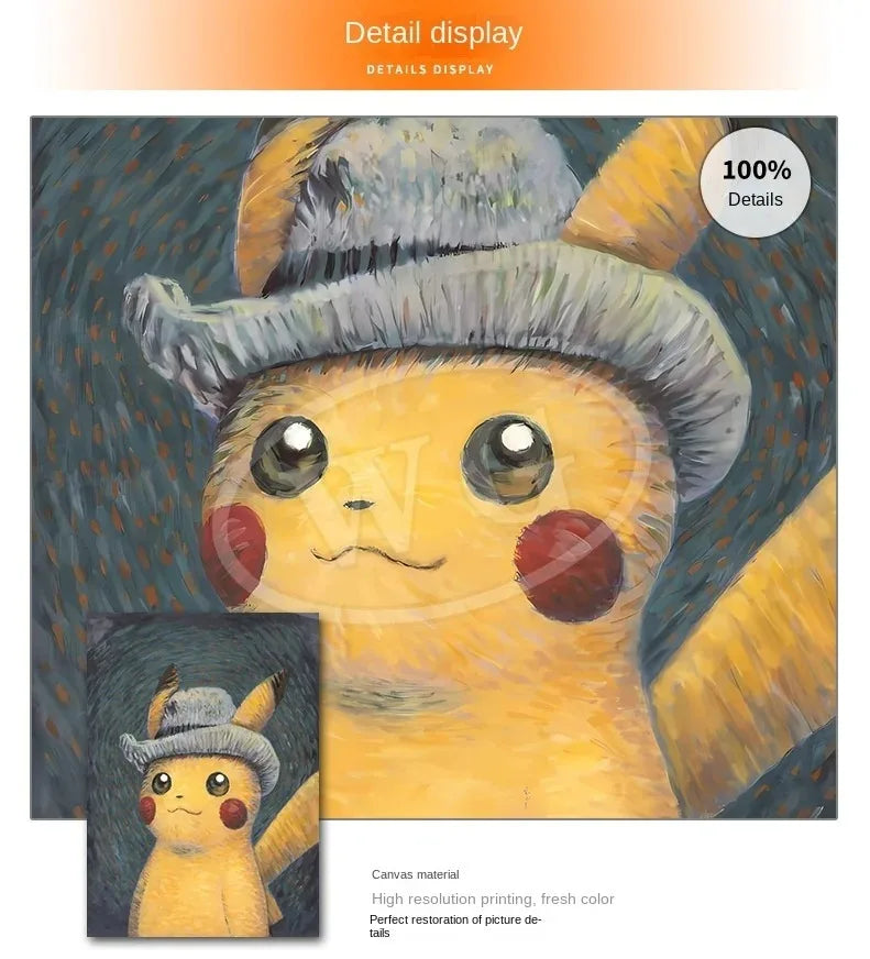 Van Gogh Museum Pocket Monster Anime Character Pikachu Canvas Painting Poster Living Room Bedroom Decoration Christmas Gift