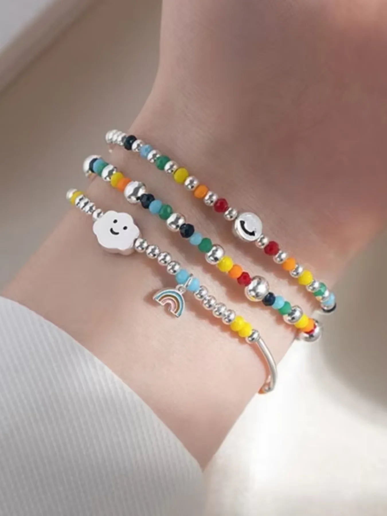 Rainbow Bear Love Beaded Pendants Bracelet for Women Y2K Elegant Trendy Handmade Bead Chain Party Jewelry Gifts