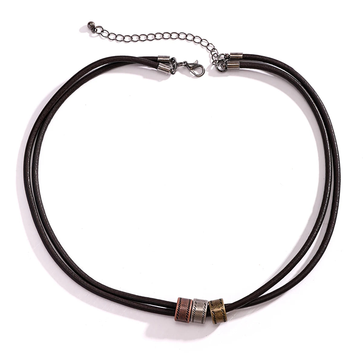 Vintage Pu Leather with Metal Beads Choker Necklace for Men Trendy Collar on the Neck Accessories 2023 Fashion Jewelry Male Gift