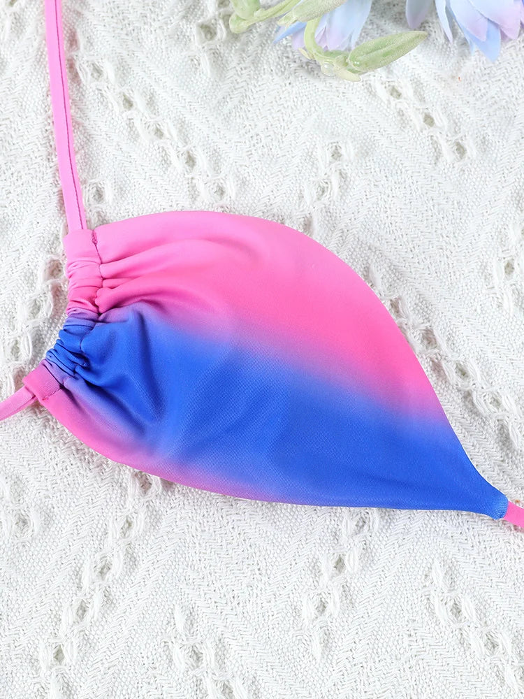 Print Bikini Set Tie Dye Bikinis Sexy Swimwear Women Block Color Adjust Bathing Suit High Quality Bandage Swimsuit Female