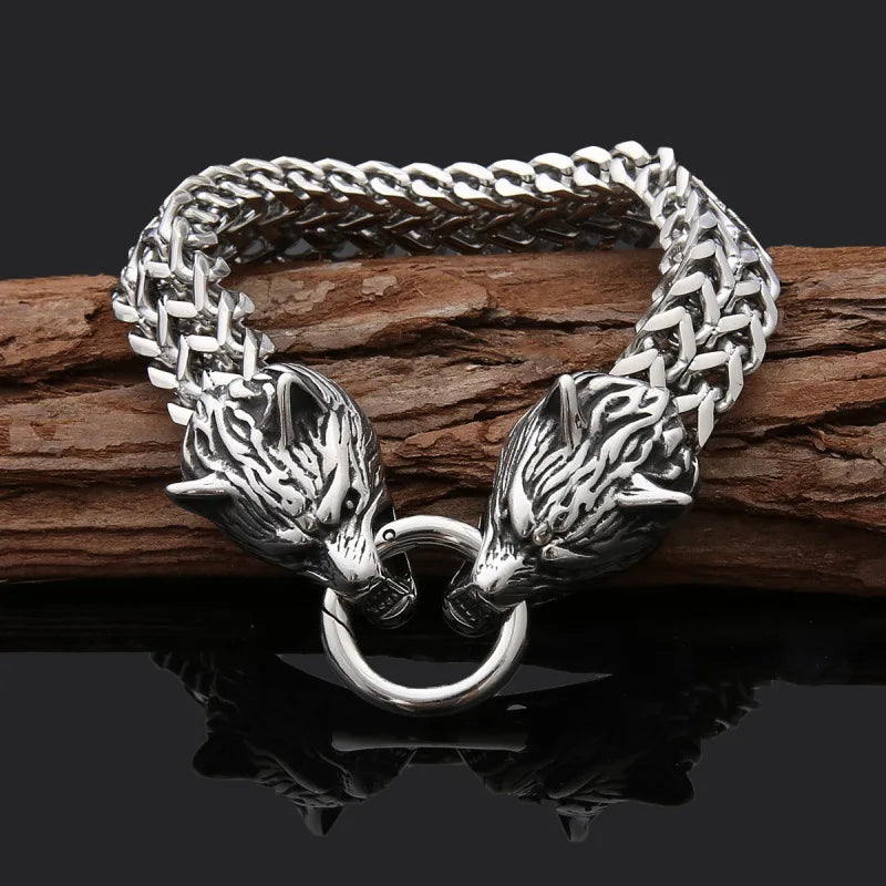 European and American Hip-hop Rock Fashion Personality Trendy Accessories for MEN'S Stainless Steel Wolf Head Bracelet