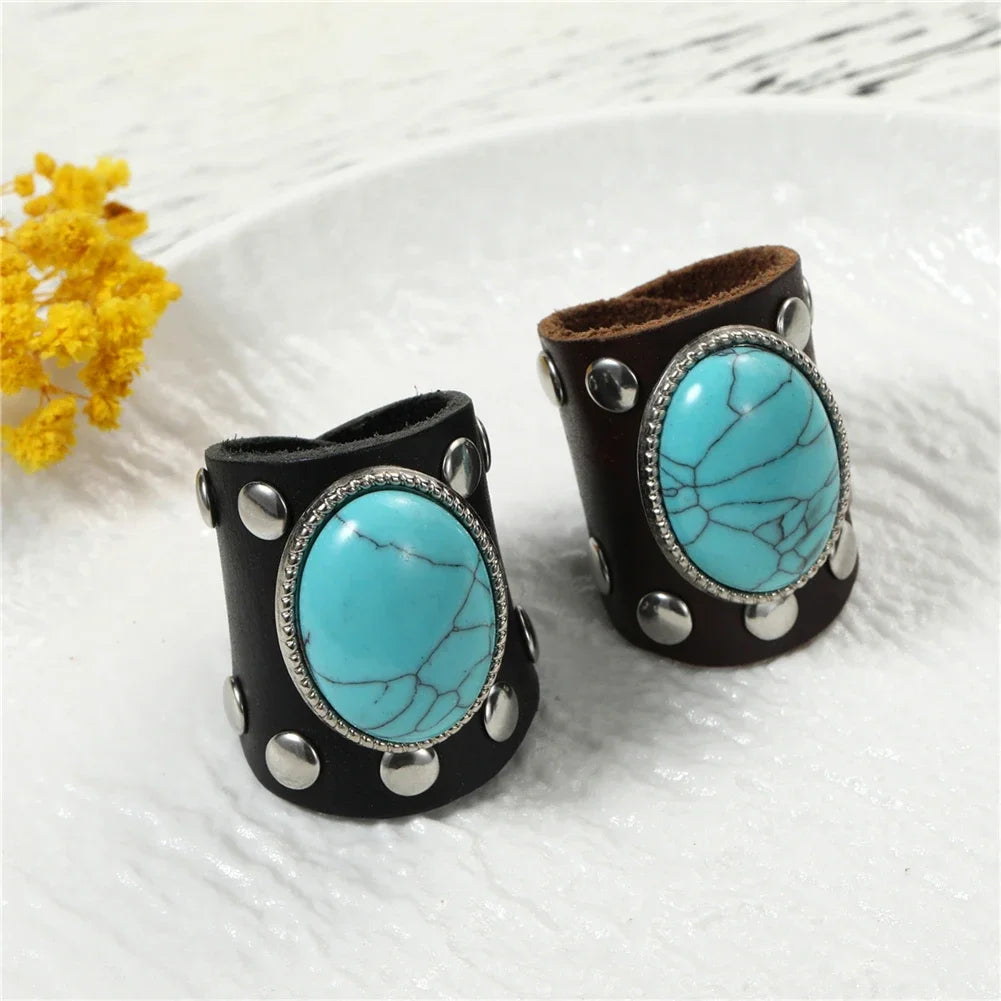 2025 Trend Man Leather Ring Sets Vintage Rings Unique Design Jewelry Simple Brown/Black Leather Ring for Father's Day gift