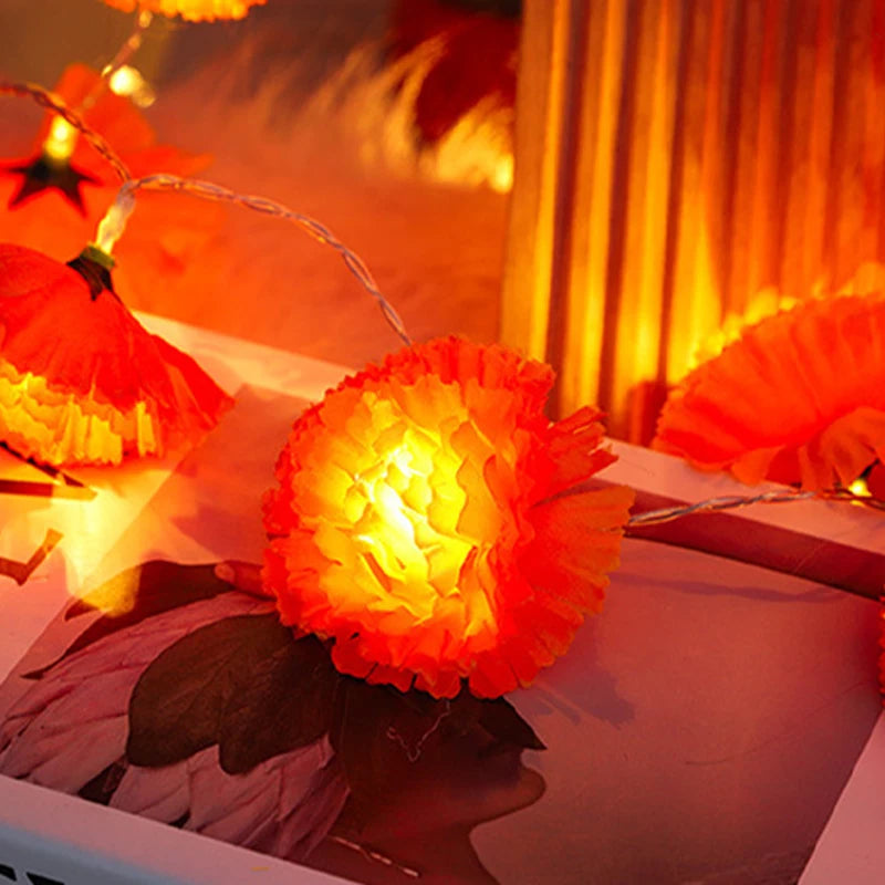 Mexican Marigold Artificial Flowers Day Of The Dead Diy Home Outdoor Decor Halloween Diwali Party 1.5m Garland String Lights