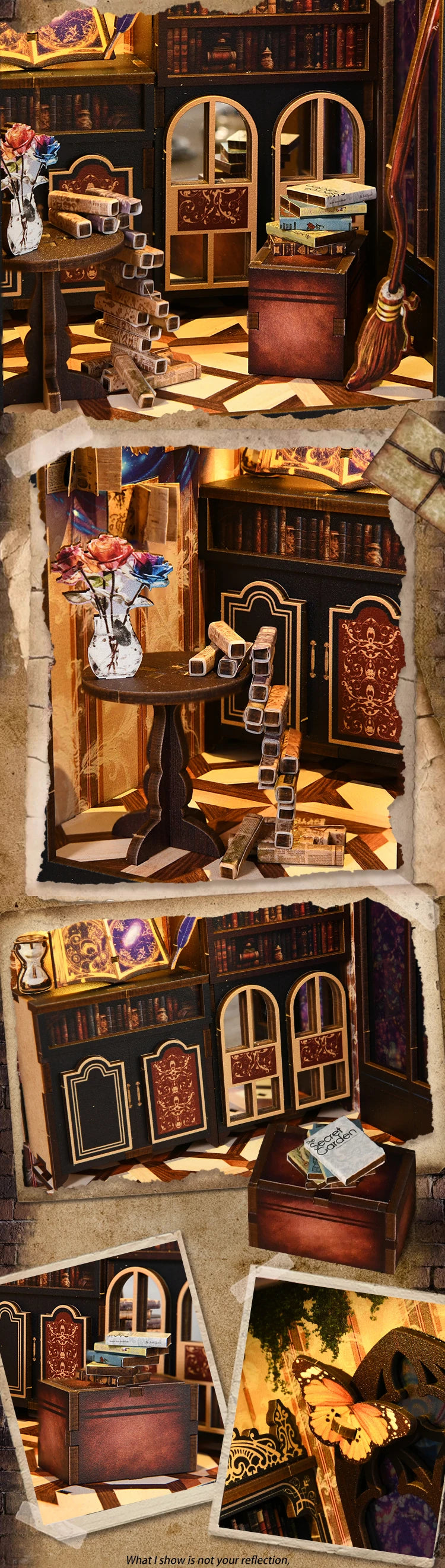 DIY Book Nook Kit Figurines Miniature Booknook Wooden Doll House 3D Puzzle Bookshelf  Dollhouses Toy For Birthday Christmas Gift