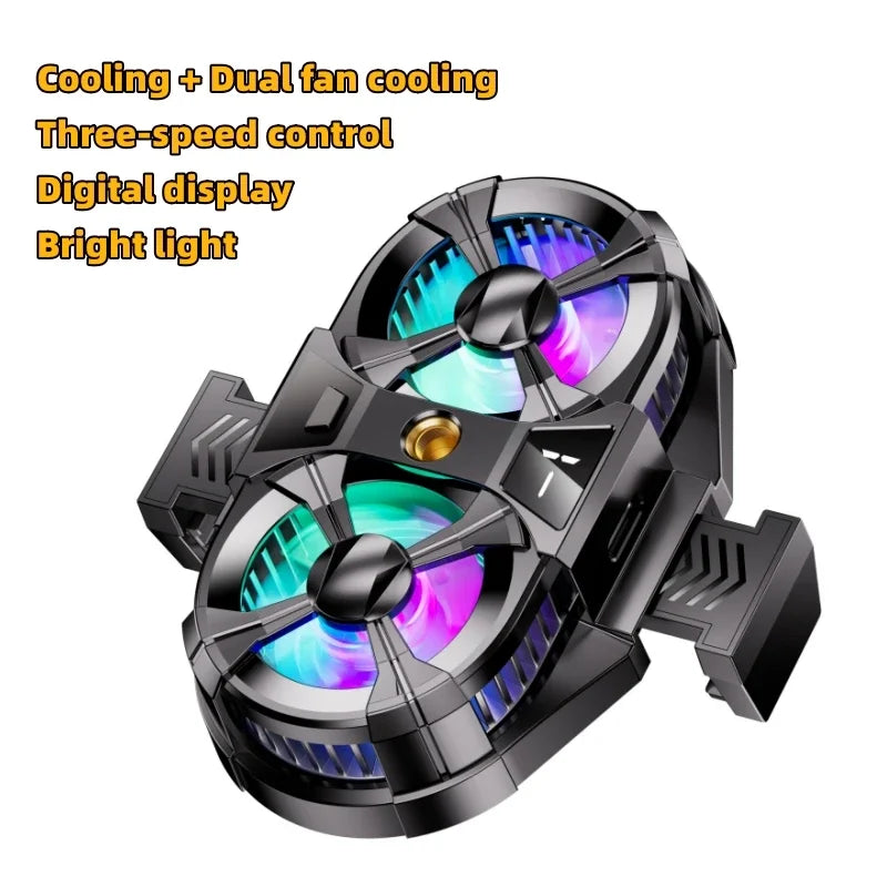 New Dual Fan Large Wind Mute Mobile Phone Cooling Fan Cooler Fast Cooling Live Gaming Handle Cooler Mobile Phone Fan Radiator