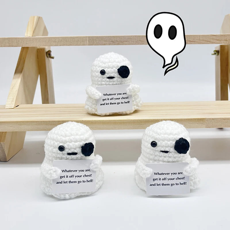 Kawaii Halloween Crochet Ghost Keychain Desktop Ornament Mini Handmade Knitted Keyring Accessories Bag Pendant Gifts Home Decor