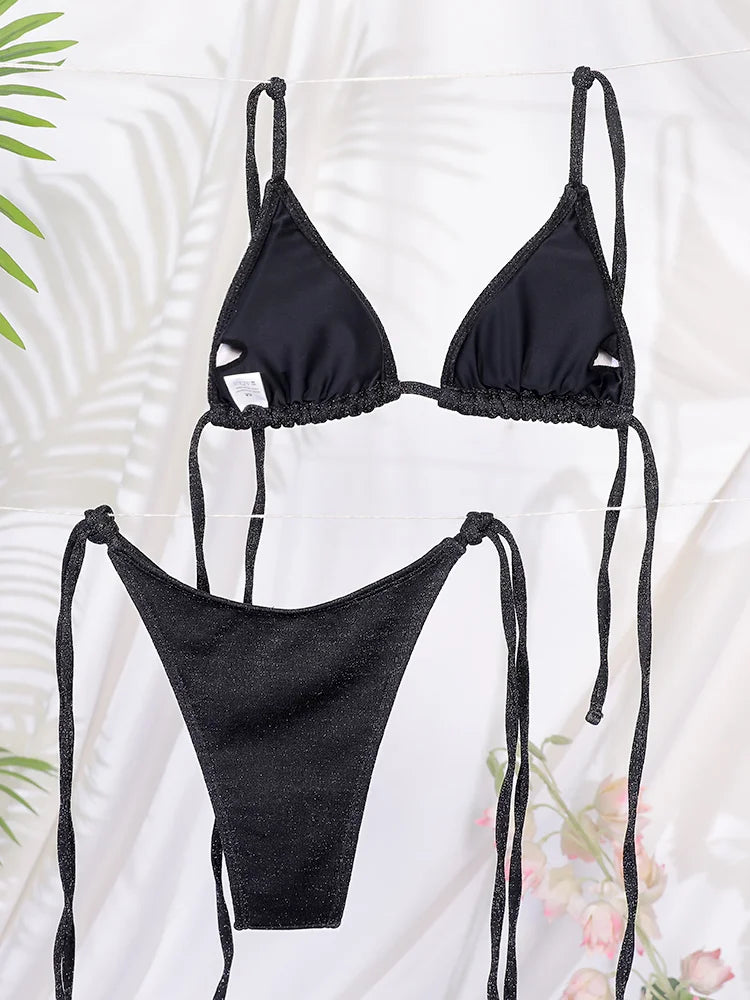 Miyouj Shiny Bikini Set Triangle Bikinis Bandage Swimsuit Women Two Piece Swimwear Summer Biquini New Beachwear