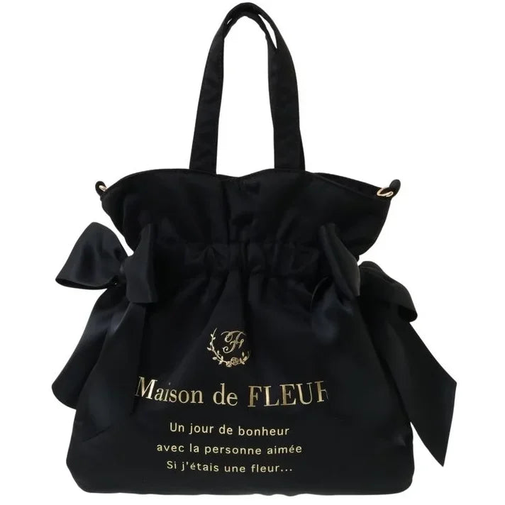 Japanese New Satin Double Bow Portable Shoulder Crossbody Women Bags with Long Shoulder Straps Sweet Letters Tote Bags