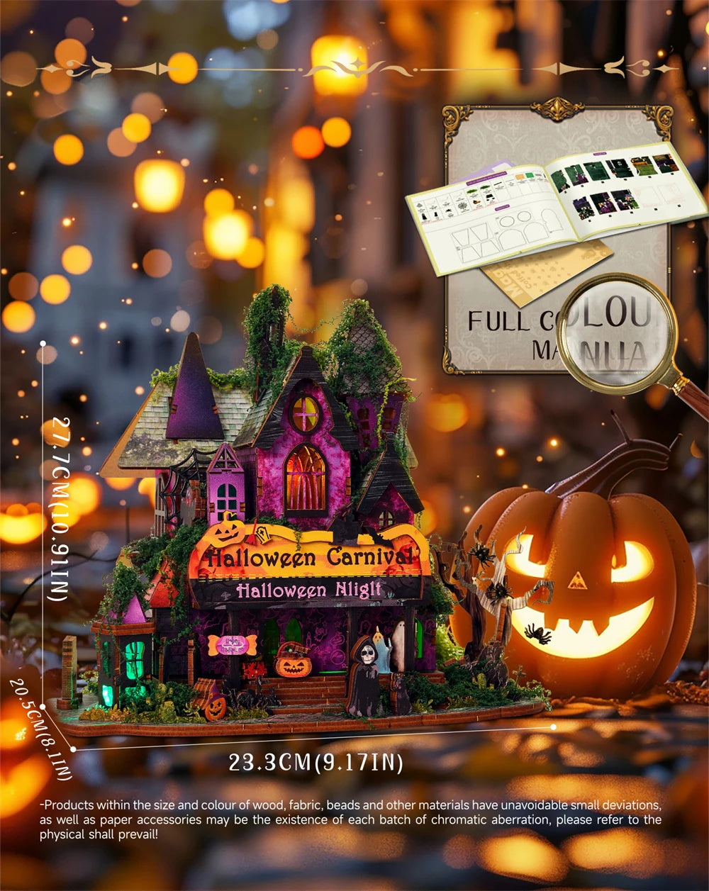 Retro DIY Wooden Halloween Night House Figurines Miniatures Kits With LED Lights Home Desk Decoration For Adult Handmade Gifts