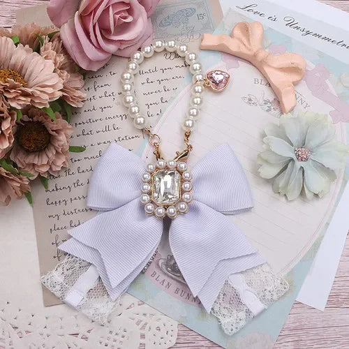 Japanese Sweet Cute Handmade Rhinestone Bow Hairpin Pearl Lace Hairclips Lolita Women Girls Side Clip Bag Pendant Handbag Charms