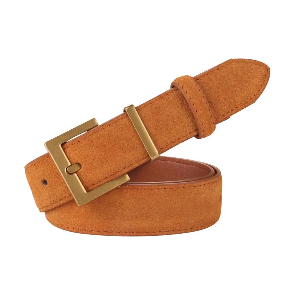 2025 Women Luxury Design Suede Leather Belt Casual Business Versatile Pin Buckle Waist Strap