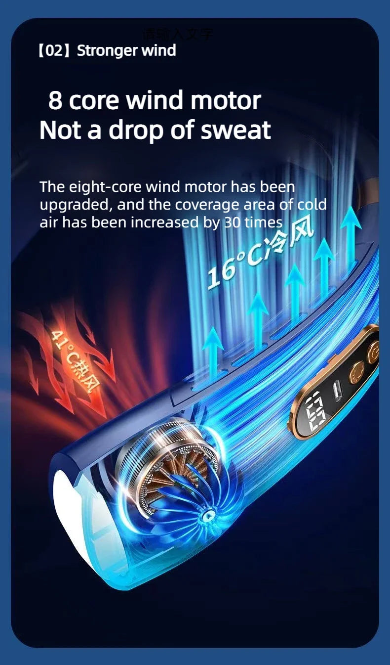 Portable Neck Fan Personal 4000mah Bladeless Cooling Neck Fan Blow Cold Air Neck Cooler Wearable Fan Around Your Neck Adjustable