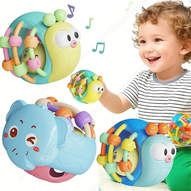Cute Hand-Held Snail Baby Rattle Early Education Puzzle Toy Plastic Ball Birthday Christmas Gift for Infants