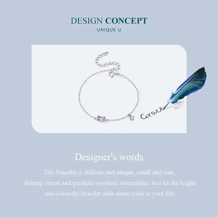 Bamoer 925 Sterling Silver Synthetic Tourmaline Bracelet for Women Fine Jewelry Fashion Adjustable Bracelet Fine Jewelry BSB092