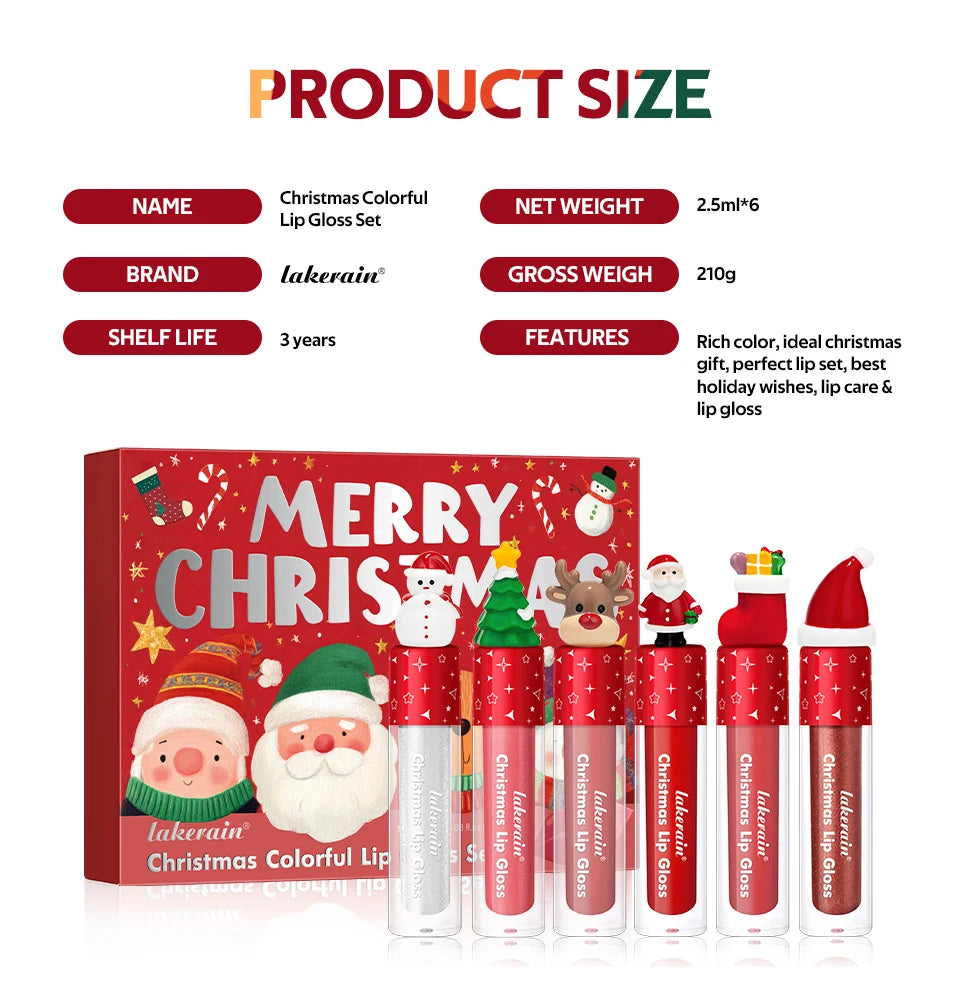 Lakerain Christmas Lip Gloss Set Long Lasting Moisturizing Waterproof Portable Travel Kit Ideal Thanksgiving Christmas Gift