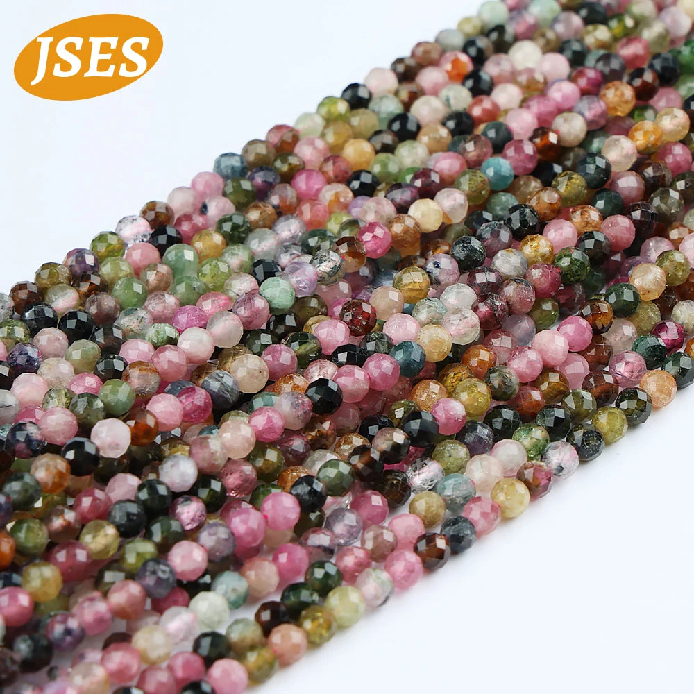 Natural Colorful Tourmaline Faceted Beads Round Loose Spacer Beads for Jewelry Making 3/3.5mm Bracelet DIY Accessories Charms