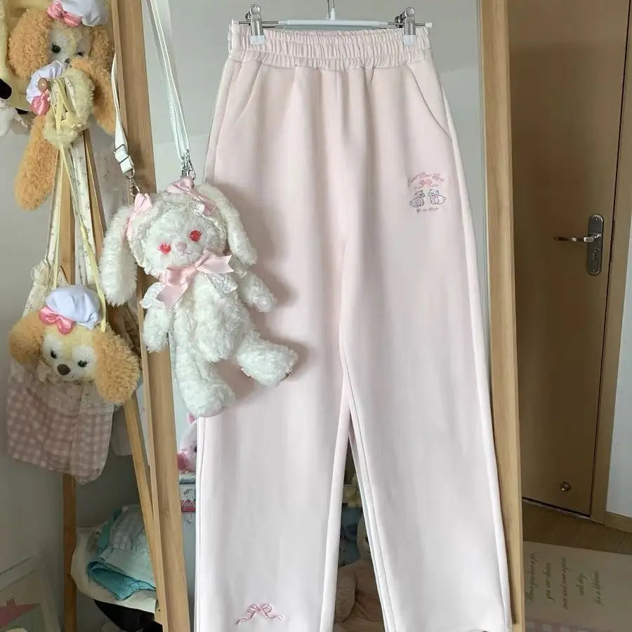 Sweet Girl Cute Straight Pants Spring New Casual All Match Sports Sweatpants Elastic Waist Cartoon Y2k Aesthetic Women Pants
