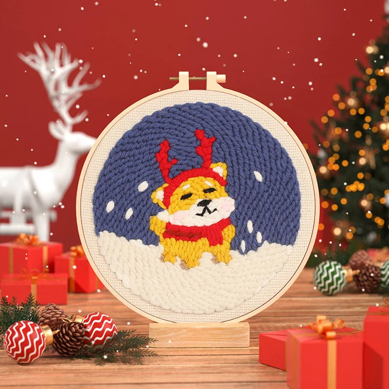 GATYZTORY DIY Punch Needle Embroidery Kit Santa Claus Snowman Frame Punch Set for Beginners Easy Handicraft DIY Christmas Gift