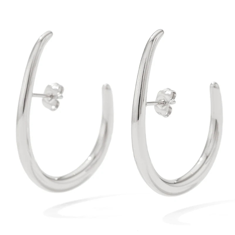 New Geometric C Shaped Statement Earring Stainless Steel Gold Plated Stud Earrings for Women Tarnish Free Fashion Jewelry Gift