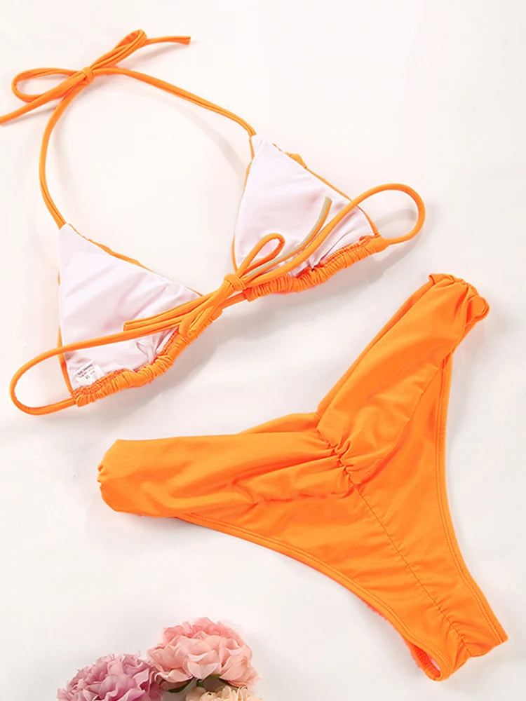 Sexy Folds Bikini Set Solid Micro Bikinis Women Swimsuit Female Triangle Swimwear Beach Wear Bathing Suit