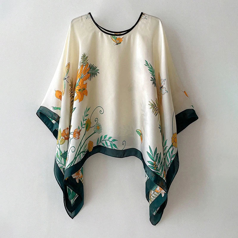2024 Shawls Summer Beach Sexy Women Fashion Print Chiffon Smock Bikini Cover Up Loose Blouse Sunscreen Comfortable Poncho Hot