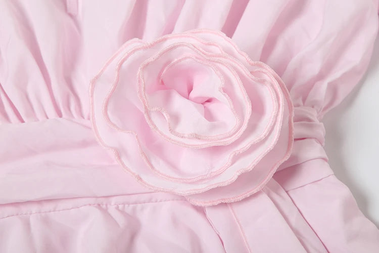 Weird Puss 3D Flower Decoration Dress Women Y2K Sweet Style Flare Sleeve Ruched Ribbon Vacation Fashion Elegant Mini Bodycon