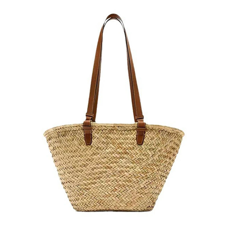 Fashion Large Capacity Straw Basket Bag Handmade Weave Women Shoulder Bags Casual Summer Beach Bag Big Tote Bali Shopper Purses