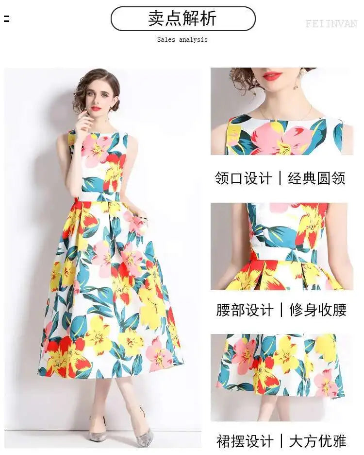 JAMERARY New Summer Hoilday Floral Midi Dress Women Printed A Line Long Vestidos