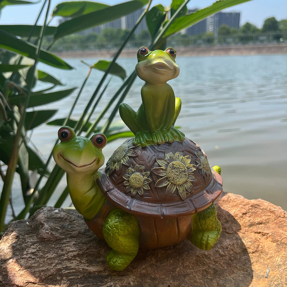 Cute Turtle And Frogs Sculpture Resin Home Garden Decoration Ornaments Animal Statue For Party Room Garden Decor Funny Gift
