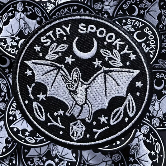 1PC Stay Spooky Halloween Embroidered Patch Iron On Bat Morale Inspiring Badge DIY Gift For Clothes Cap Bag Jacket Trucker Hat