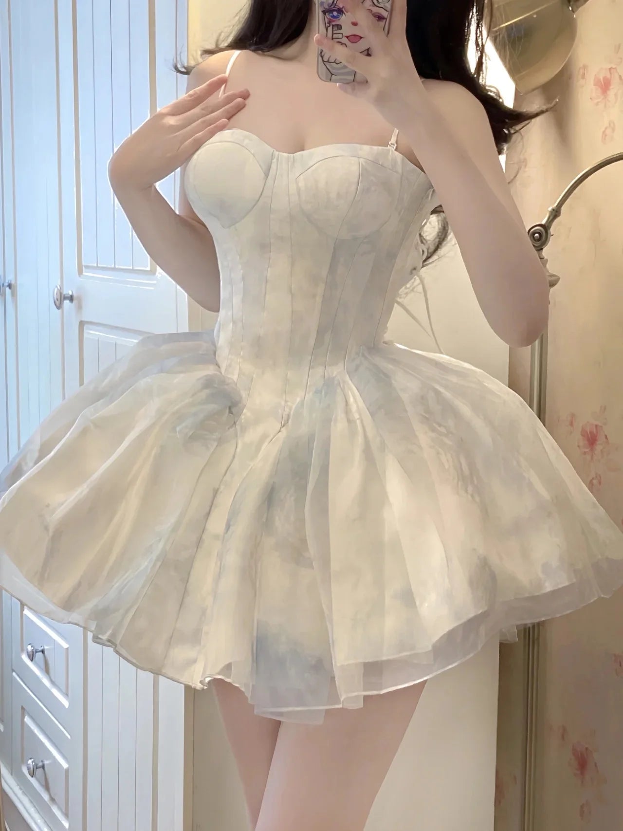 French Style Flower Wedding Dress Lolita Sweet Girl Women Fairy Tube Top Sling Dress with Long Cardigan Birthday Princess Dress