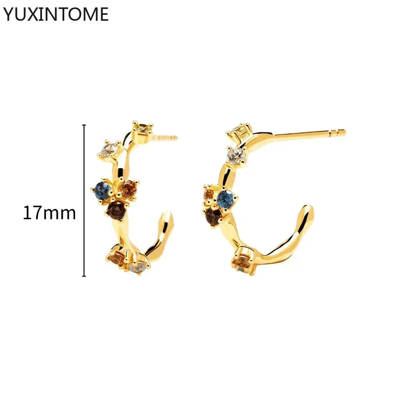 Colorful Crystal Earrings 925 Sterling Silver Ear Needle Stud Earrings for Women Cross Dangle Earrings Party Wedding Jewelry