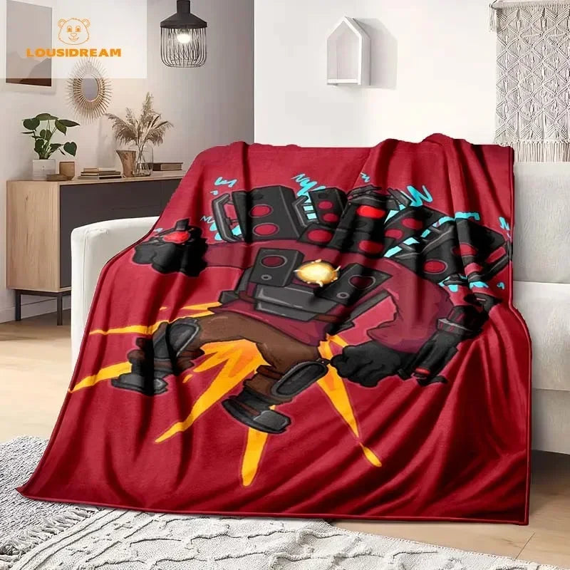 Skibidi Toilet Funny Flannel Blanket Flannel Warm Blanket Adults 3D Printed Coverlet Man Cave Sofa Camping Decor Christmas Gift
