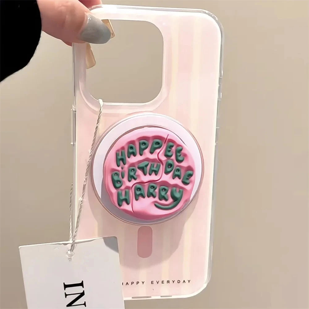 INS Cute English Letter Pink Magnetic Holder Grip Tok Phone Stand Support for IPhone 17 16 for Pad Magsafe Smart Tok Bracket