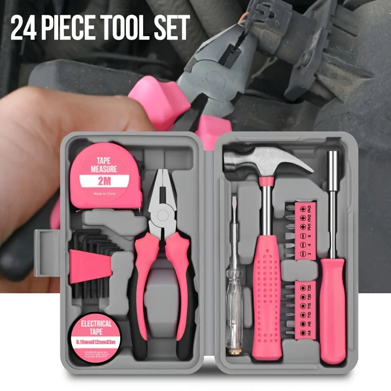 Pink Home Repair Tool Kit - Ideal for DIY Projects & Emergency Car Maintenance - Perfect Christmas Gift for Women, DIY Tool Kit