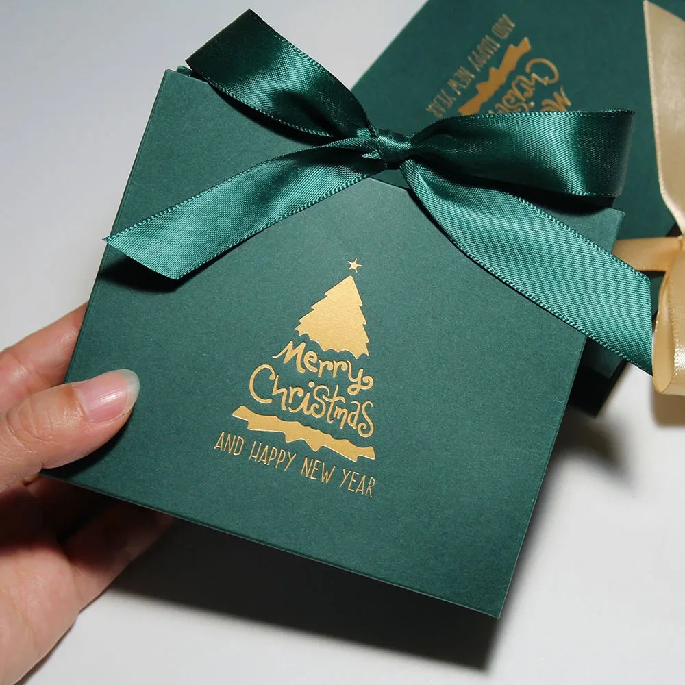 Green Christmas Tree Style Candy box Gift Boxes and Bags with Ribbon for Wrapping Cookies and Candy Deluxe Christmas Gift Bags