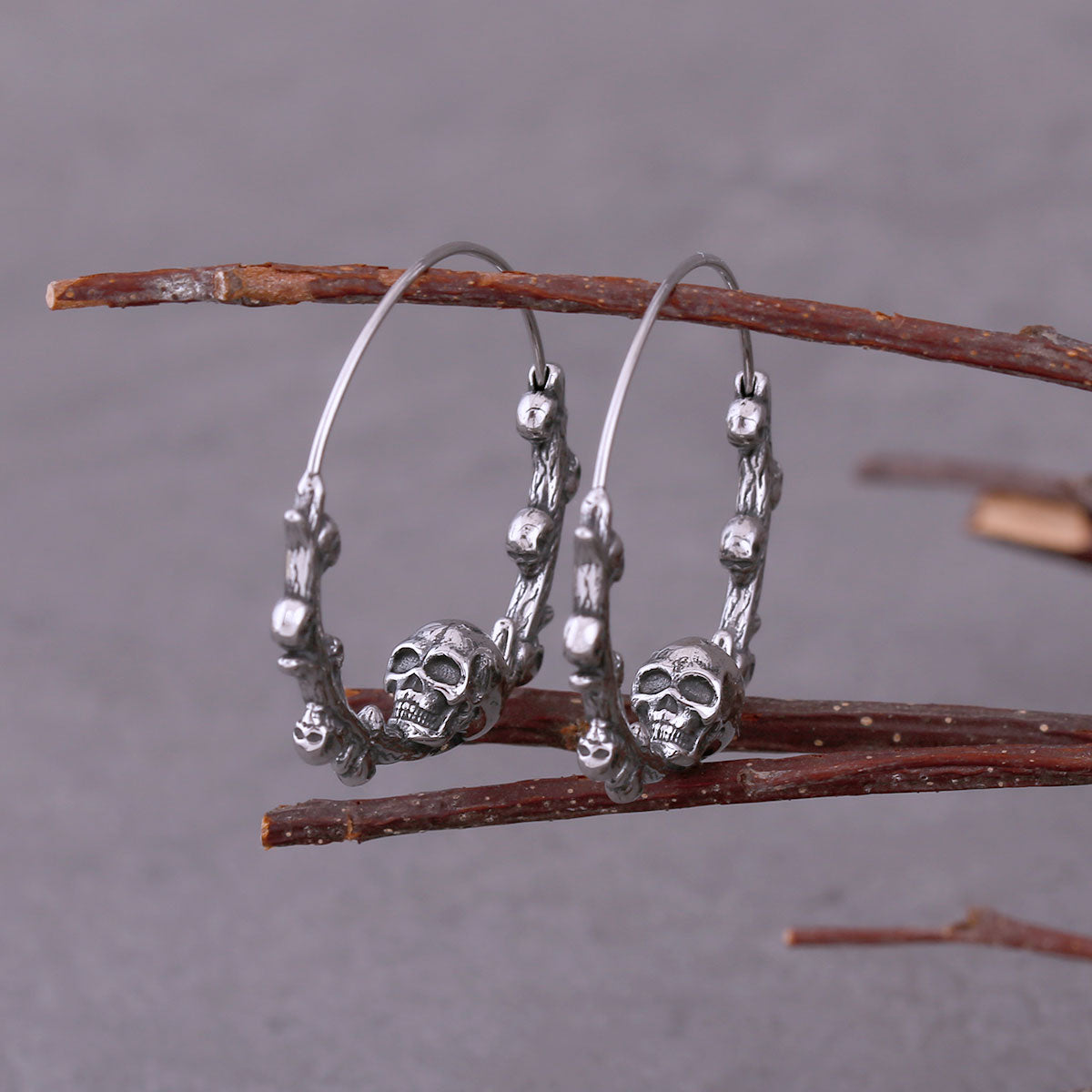 New Design Viking Skull Hoop Earrings Creative Fashion Stainless Steel Men and Women with The Same Earrings Jewelry Accessories