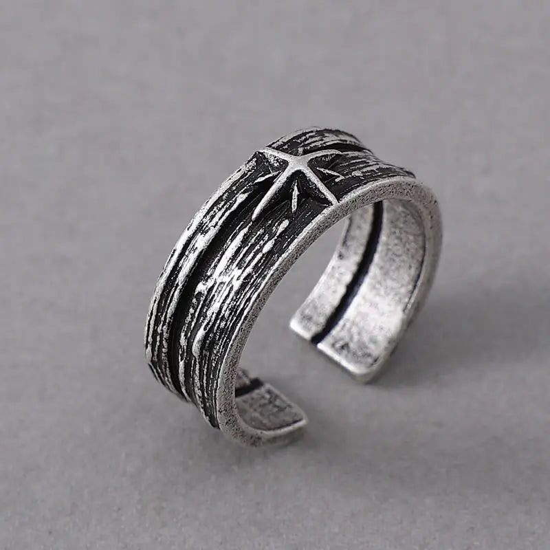 Retro Stary Night Art Ring For Men Silver Color Punk Gothic Adjustable Open Ring Rock Handmade Unisex Jewelry Accessories Gift