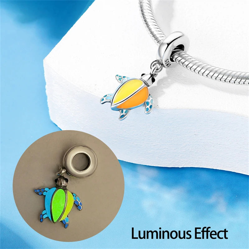 New 100% 925 Sterling Silver Ocean Luminous Sea Turtle Dolphin Octopus Charms Beads Fit Qikaola Original Bracelets DIY Jewelry