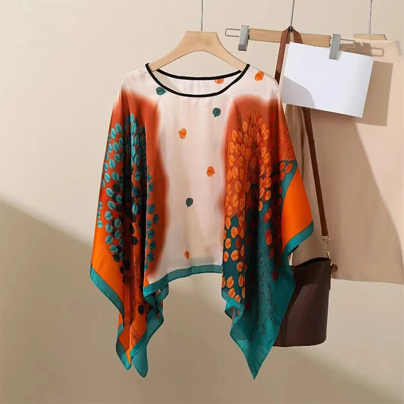 2024 Shawls Summer Beach Sexy Women Fashion Print Chiffon Smock Bikini Cover Up Loose Blouse Sunscreen Comfortable Poncho Hot