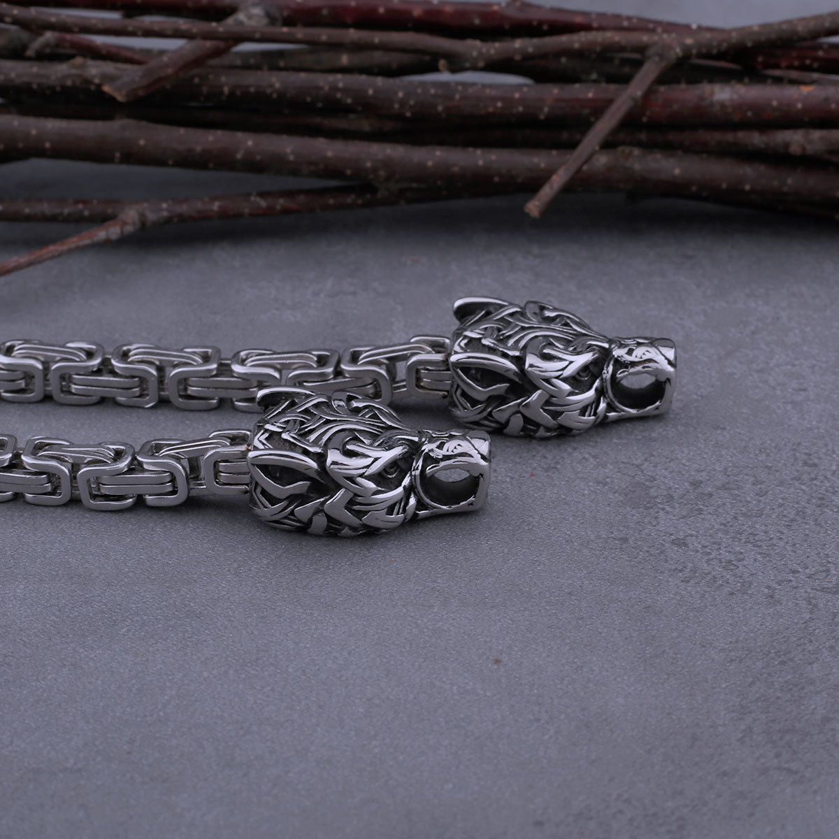 Viking Stainless Steel Wolf Head Thor's Hammer Set Necklace Punk Men's Nordic Fashion Jewelry Gift Necklace
