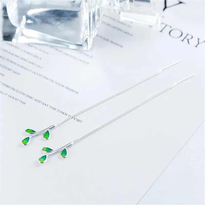 New Arrival Beautiful Colorful Leaf Ear Line 925 Sterling Silver Jewelry Personality National Women Gift Dangle Earrings E214